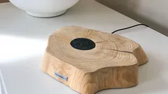 Wooden ultrasonic pest repeller on white surface preventing rodents
